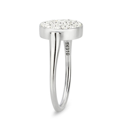 TK385404 - High polished (no plating) Stainless Steel Ring with Top Grade Crystal in Clear