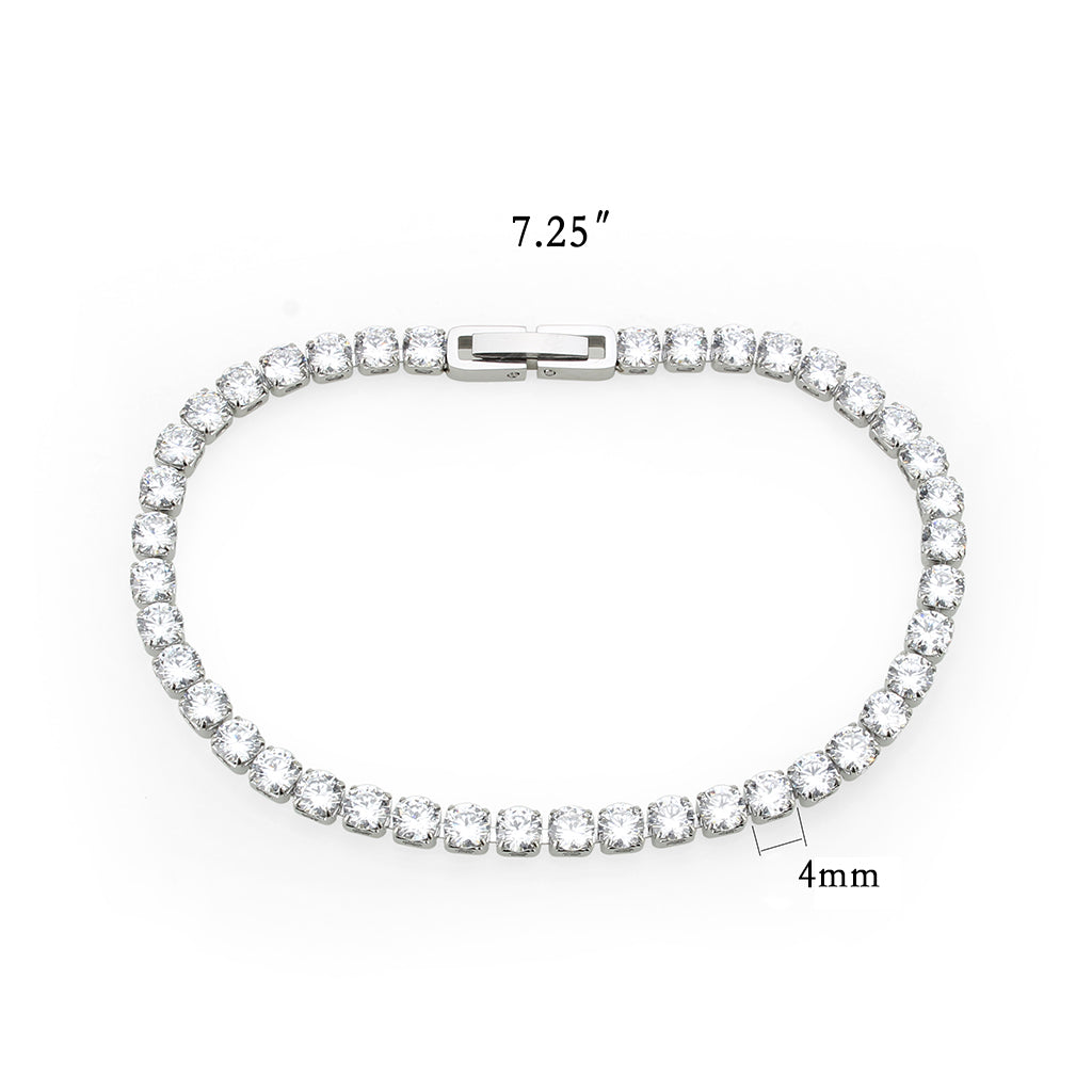 TK3947 - High polished (no plating) Stainless Steel Bracelet with AAA Grade CZ in Clear
