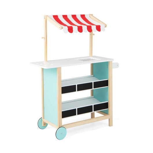 Kids Wooden Ice Cream Cart with Chalkboard and Storage-Red