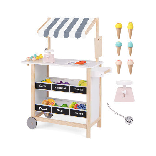 Kids Wooden Ice Cream Cart with Chalkboard and Storage-Red