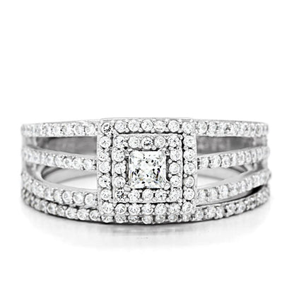 TS003 - Rhodium 925 Sterling Silver Ring with AAA Grade CZ  in Clear