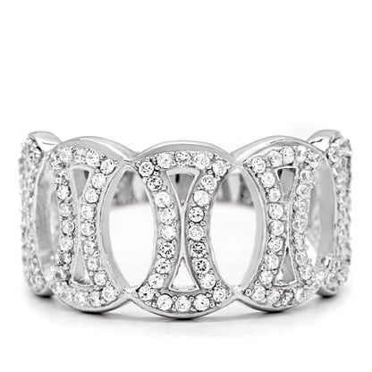 TS009 - Rhodium 925 Sterling Silver Ring with AAA Grade CZ  in Clear