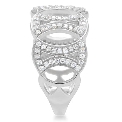 TS009 - Rhodium 925 Sterling Silver Ring with AAA Grade CZ  in Clear