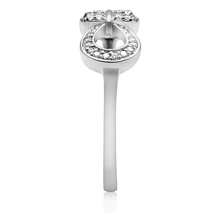 TS047 - Rhodium 925 Sterling Silver Ring with AAA Grade CZ  in Clear