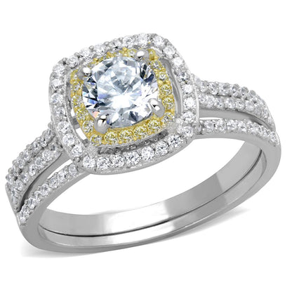 TS467 - Reverse Two-Tone 925 Sterling Silver Ring with AAA Grade CZ  in Clear