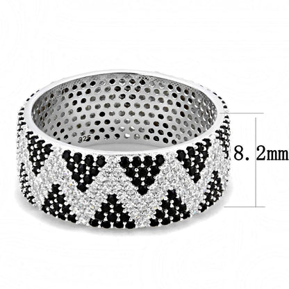 TS613 - Rhodium 925 Sterling Silver Ring with AAA Grade CZ  in Jet