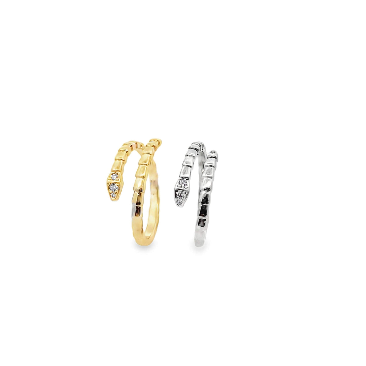 Open Snake Ring with CZ Accents – Adjustable Serpent Ring (D69A)