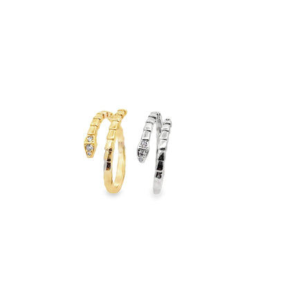 Open Snake Ring with CZ Accents – Adjustable Serpent Ring (D69A)