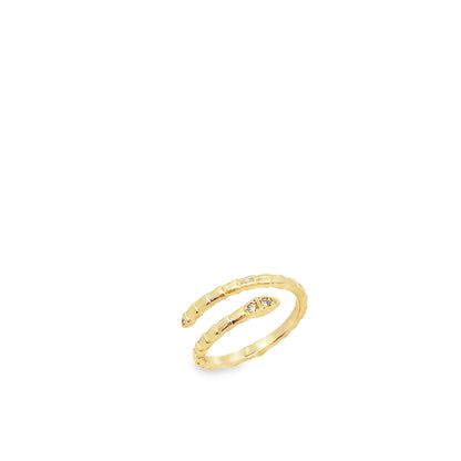 Open Snake Ring with CZ Accents – Adjustable Serpent Ring (D69A)