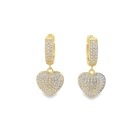 Dangle CZ Heart Huggies Earrings (L228)