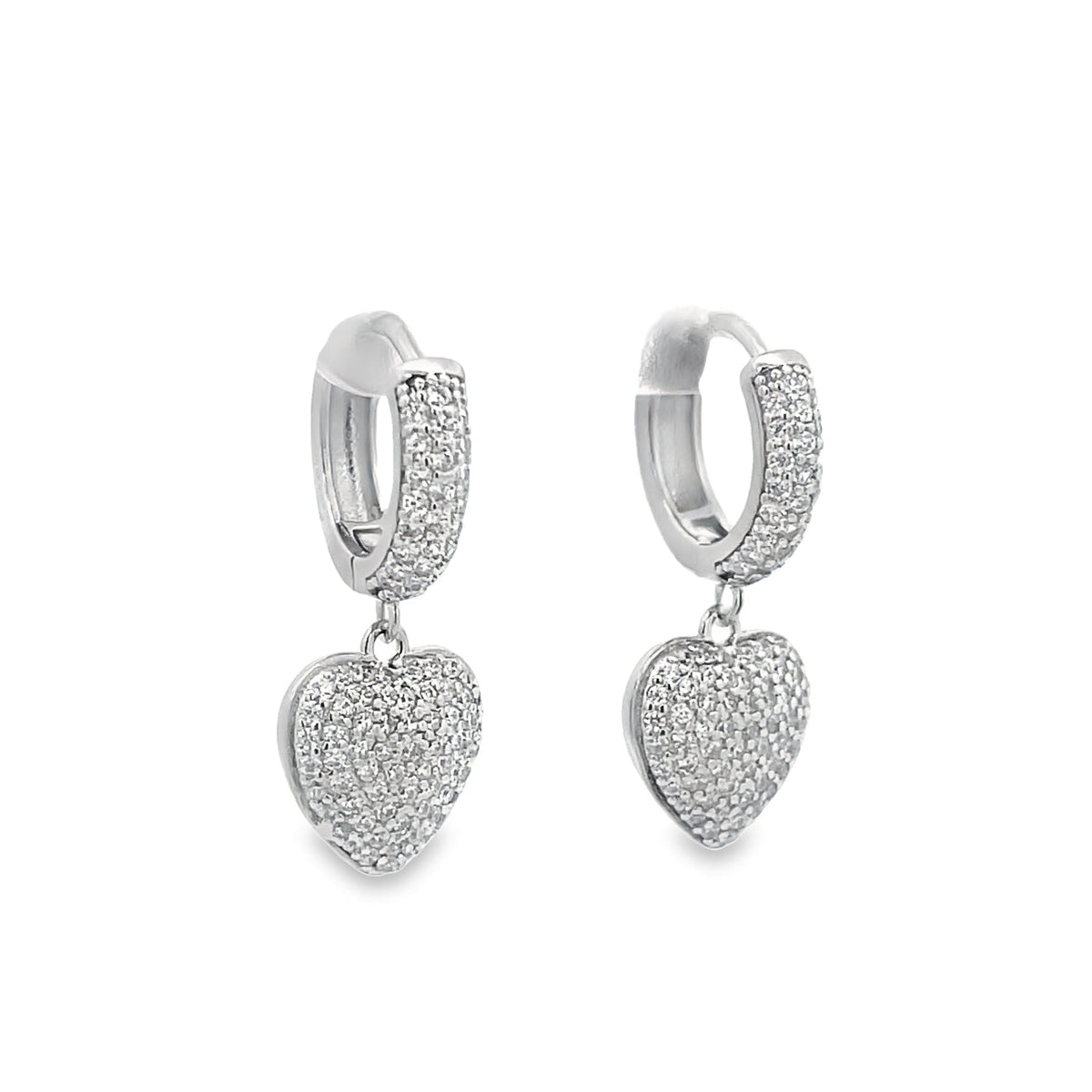 Dangle CZ Heart Huggies Earrings (L228)