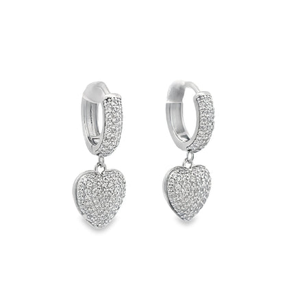Dangle CZ Heart Huggies Earrings (L228)
