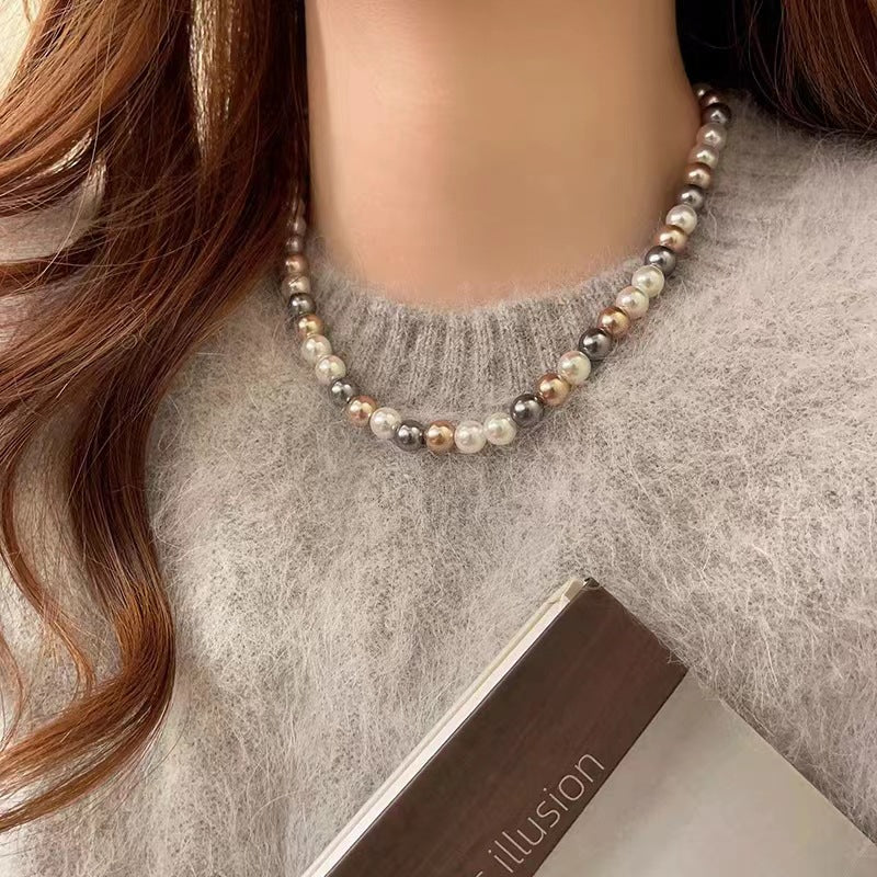 Womens Mixed-Color Glass Pearl Necklace Jewelry