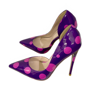 Veowalk Polka Dot Women Purple D'Orsay Side Cut Pointed Toe Stiletto Pumps Comfortable Elegant 8cm 10cm 12cm High Heel Shoes