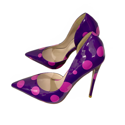 Veowalk Polka Dot Women Purple D'Orsay Side Cut Pointed Toe Stiletto Pumps Comfortable Elegant 8cm 10cm 12cm High Heel Shoes