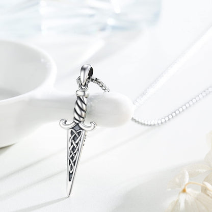 Silver Celtic-style Double-Edged Dagger Retro Pendant Necklace Irish Jewelry Gift