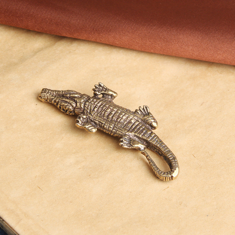 Distressed Solid Brass Alligator Keychain Pendant