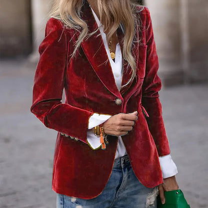 Velvet Lapel Casual Suit Business Fashion Slim Single-breasted Jacket Outwear Clothing For Women
