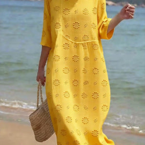 Printed Ladies Long-sleeved Round Neck Dress