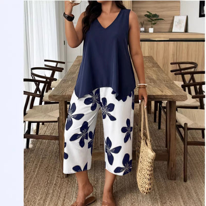 Women's Casual Elegant Printed Cropped Pants Set