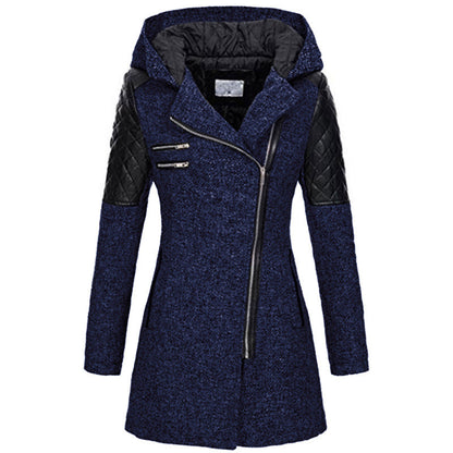 Women Warm Slim Full Zipper Coat Thick Woolen Coat Female Fall Winter Windbreaker Hooded Diagonal Zipper Women's Clothing