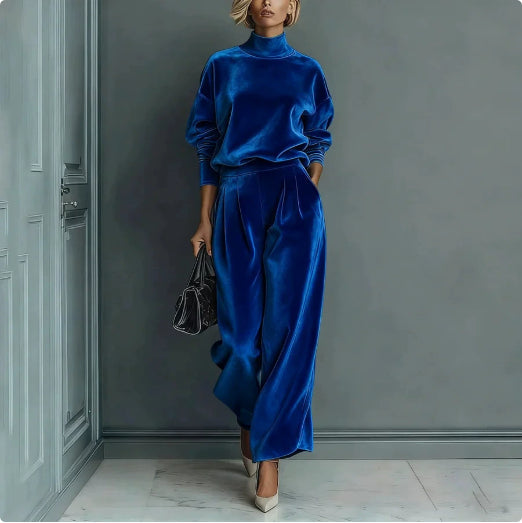 Casual Warm Velour Long-sleeved Solid Color High-neck Zipper Wide-leg Sportswear