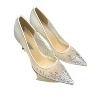 Women's high heels and single shoes for spring and summer  new mesh diamond fashion banquet pointed women's shallow mouth shoes