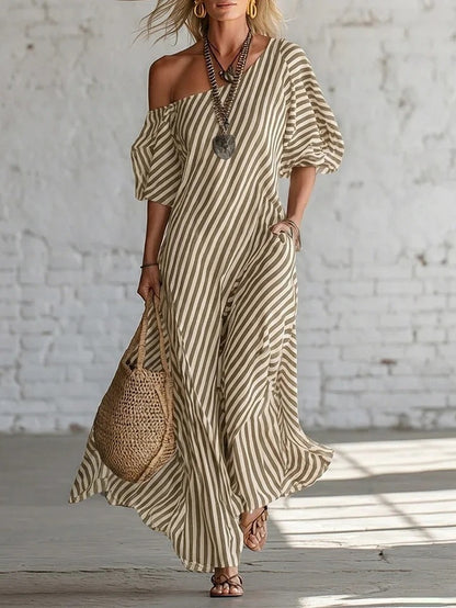 Womens Striped Off-shoulder Dress