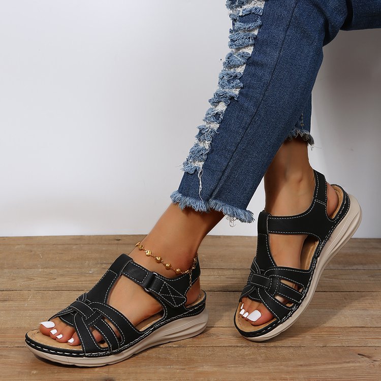 New European And American Wedge Stitching Light Hollow Large Size Sandals