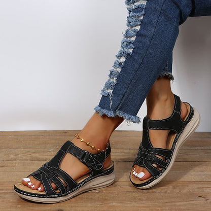New European And American Wedge Stitching Light Hollow Large Size Sandals
