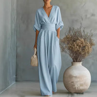 Waist-cinching V-neck Elegant Womens Jumpsuit