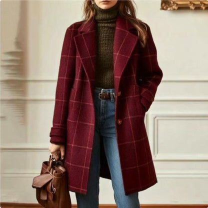 Plaid Mid-length Lapel Large Size Jacket