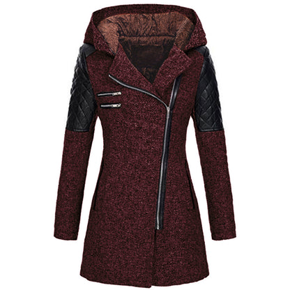 Women Warm Slim Full Zipper Coat Thick Woolen Coat Female Fall Winter Windbreaker Hooded Diagonal Zipper Women's Clothing
