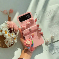 Cute Pig Chain Case for Samsung Z Flip 3 4 5 6 Flip6 - Cartoon Bracelet Cover with Hinge Protection, Fun & Stylish Design