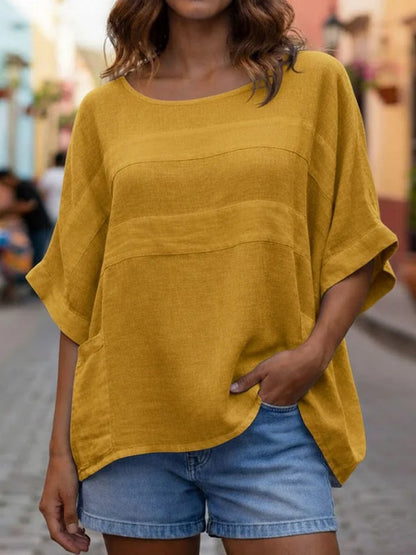 Loose-fitting Top With A Crew Neck And Three-quarter-length Sleeves