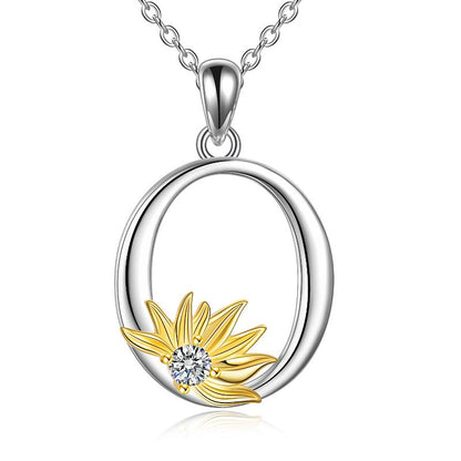 Sterling Silver Initial Alphabet Sunflower A Letter Script Name Pendant Necklace