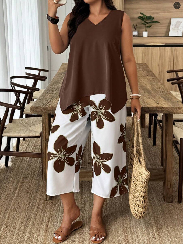 Women's Casual Elegant Printed Cropped Pants Set