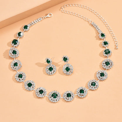 Popular Luxury Round Rhinestone Quartz Necklace And Earring Suit