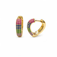 Rainbow Pave Heart Hoop Earrings