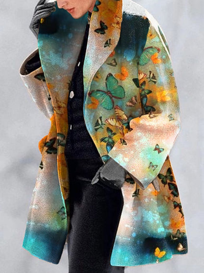 Fashion Retro Women's Lapel Print Wool Jacket