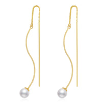Sterling Silver Long Pearl Dangle Threader Earrings for Women