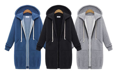 Hooded Long-sleeved Winter Sweater Women's Jacket In A Long Thick Shirt