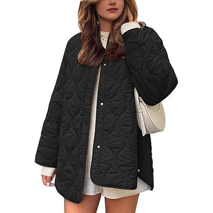 European And American Style Chic String Decoration Simple Solid Color Round Neck Loose Cotton Coat