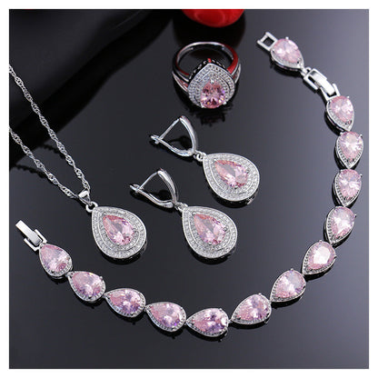Jewelry Four-piece Set Rings Pendants Earrings Drop-shaped Gem