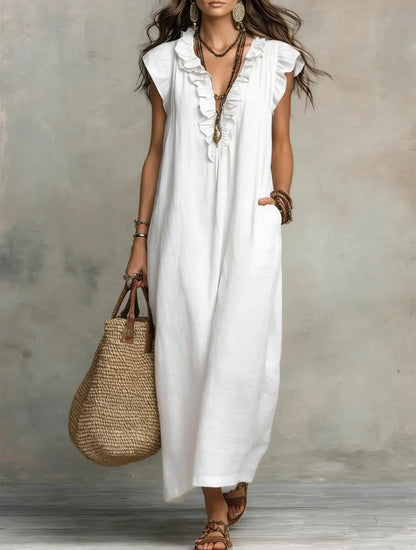 Women's Spring Summer Pocket Ruffle Elegant Dress