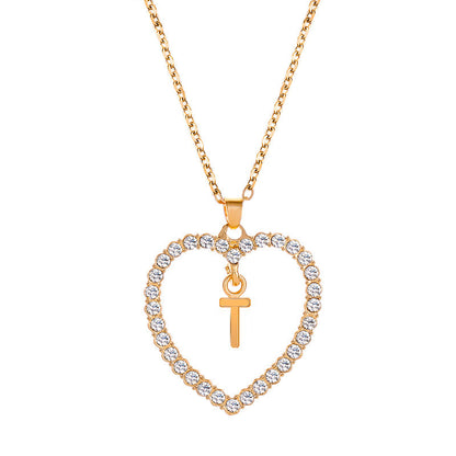 Womens Stylish & Minimalist Diamond-Encrusted 26-Letter Heart Pendant Necklace