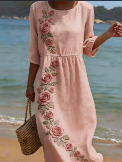 Printed Ladies Long-sleeved Round Neck Dress