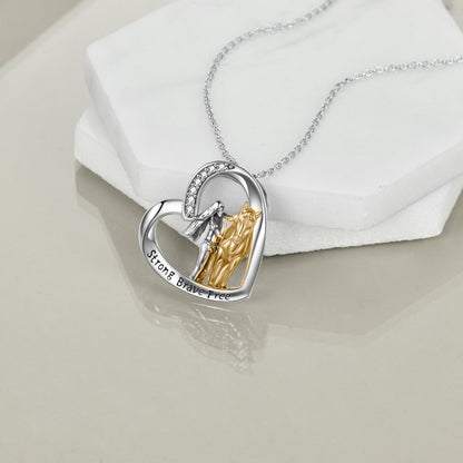 Sterling Silver Horse and Girl Pendant Necklace for Girls Women