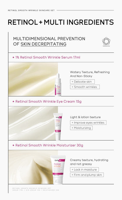 QUIYUM Retinol Smooth Wrinkle Skincare Set · For All Skin Types · Smooth Wrinkles & Fine Lines Improve Skin Elasticity & Radianc