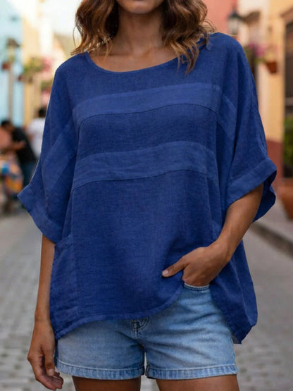 Loose-fitting Top With A Crew Neck And Three-quarter-length Sleeves
